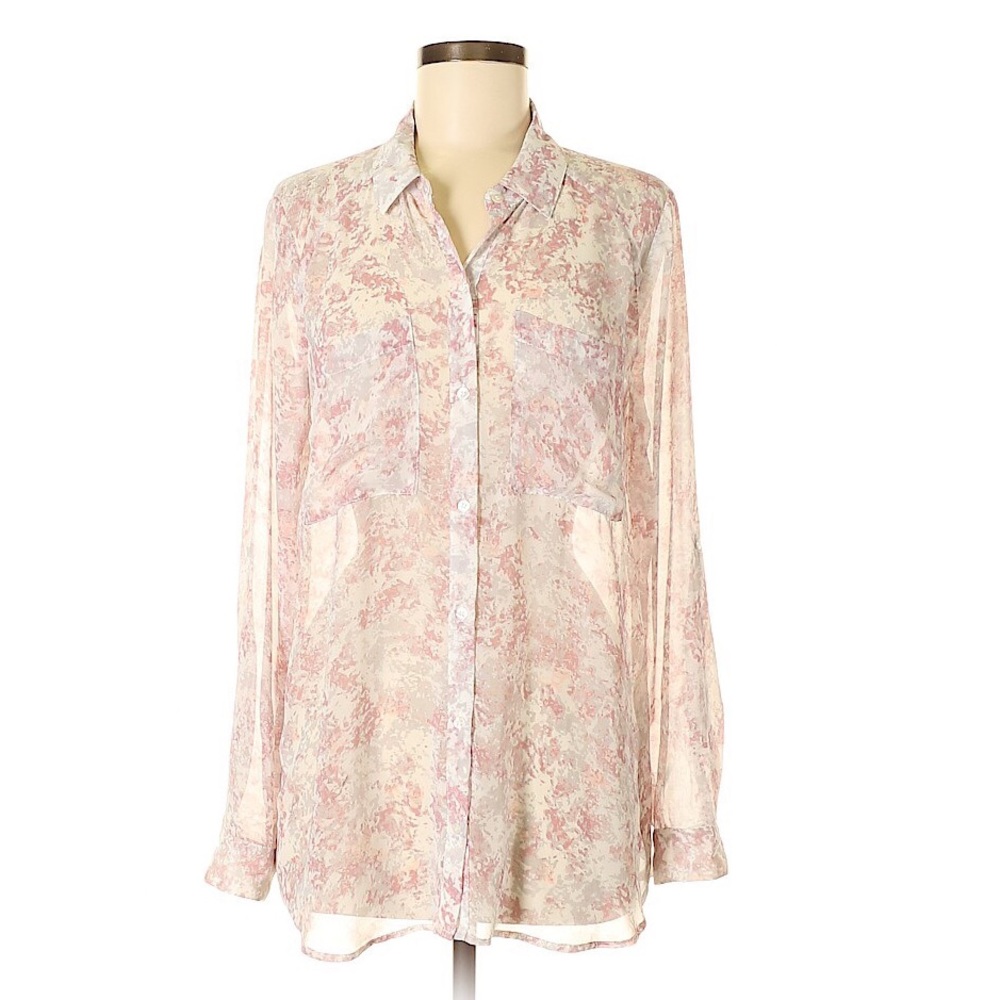 Belle+Sky Pink Print Long Sleeve Blouse
